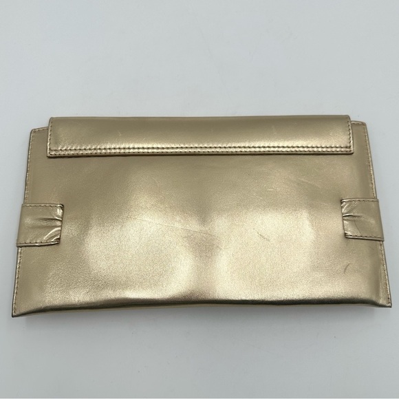 Serena Uziyel Women's Gold Catena Envelope Metallic Leather Clutch Bag - Picture 6 of 16